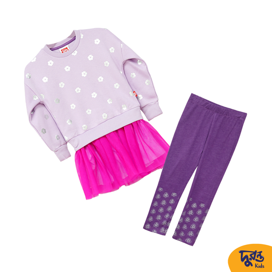 Toddler Girls Purple AOP Fleece-Jersey Sweat Frock Set